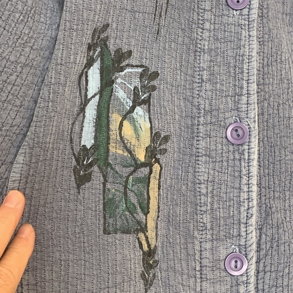 Linda K Originals | Blue Hand Painted Button Down Textured 100% Cotton Jacket M - Picture 9 of 17